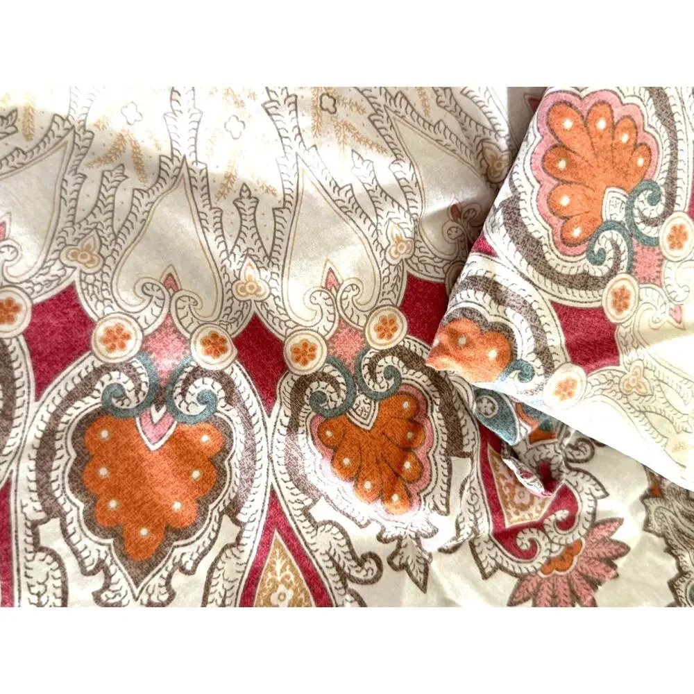 Pottery Barn Valencia Medallion Full/Queen Duvet Cover 2 Shams Orange Cream 2016